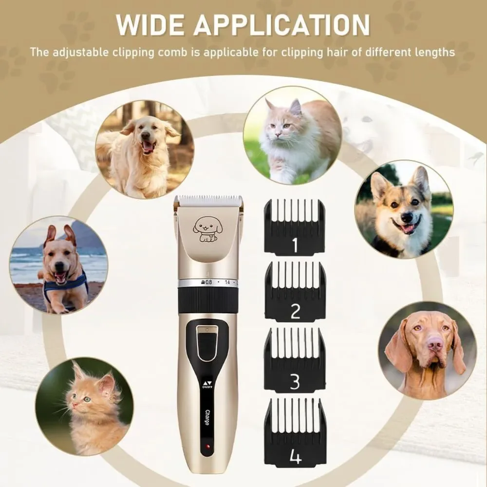 NEW Rechargeable Pet Grooming Clippers with 4 Guide Combs – Gold